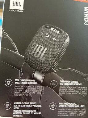 JBL Wind 3 Portable Handlebar Bluetooth Speaker - Black, rechargeable USB-C NWT